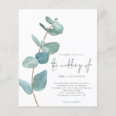 Budget Elegant Blue Eucalyptus Wedding Einladung (Vorderseite)