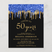 Budget Elegant Blue Gold Black Glitzer 50 Geburtst (Vorderseite)