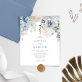 Budget Elegant Blue Hydrangea Hochzeit Einladung