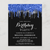 Budget Elegant Blue Silver Glitzer Tropfen Geburts (Vorderseite)