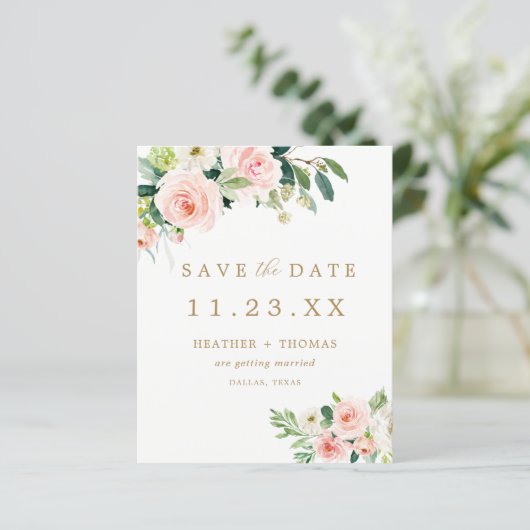 Budget Elegant Blush Bloral Save the Date (Stehend Vorderseite)