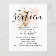Budget Elegant Blush Pink & Gold Sweet 16 Einladun