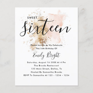 Budget Elegant Blush Pink & Gold Sweet 16 Einladun Flyer