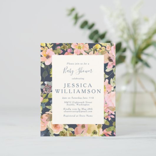 Budget Elegant Boho Floral Baby Dusche Einladung (Stehend Vorderseite)