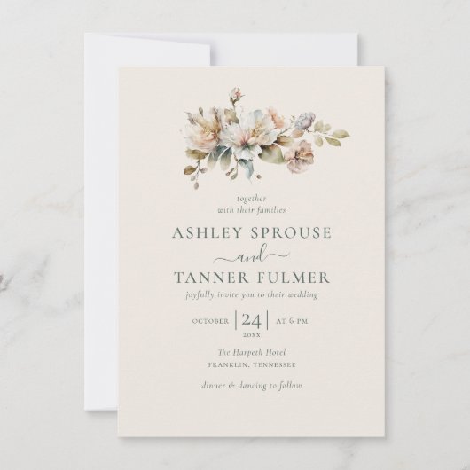 Budget Elegant Boho Floral Botanical Wedding Einladung (Vorderseite)