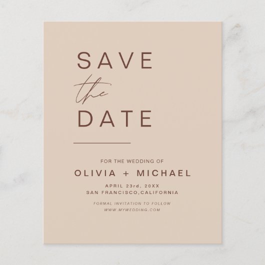 Budget Elegant Boho Save the Date Minimalistisch (Vorderseite)