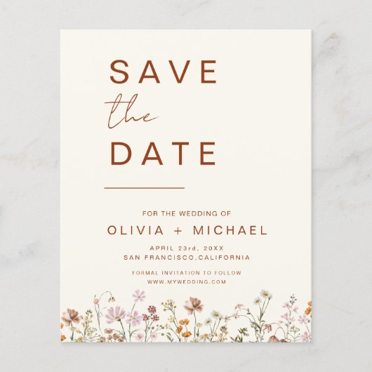 Budget Elegant Boho Save the Date Minimalistisch Flyer (Vorne)