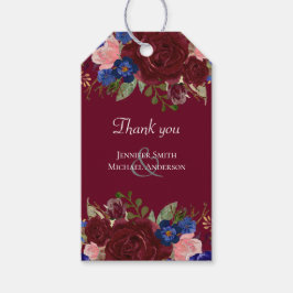 Budget Elegant Burgundy Blue Floral Wedding Geschenkanhänger