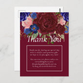 Budget Elegant Burgundy Blue Floral Wedding Postkarte (Vorne/Hinten)