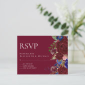 Budget Elegant Burgundy Blue Floral Wedding Postkarte (Stehend Vorderseite)