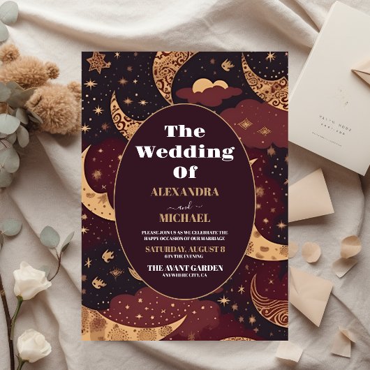 Budget Elegant Burgundy Gold Celestial Wedding