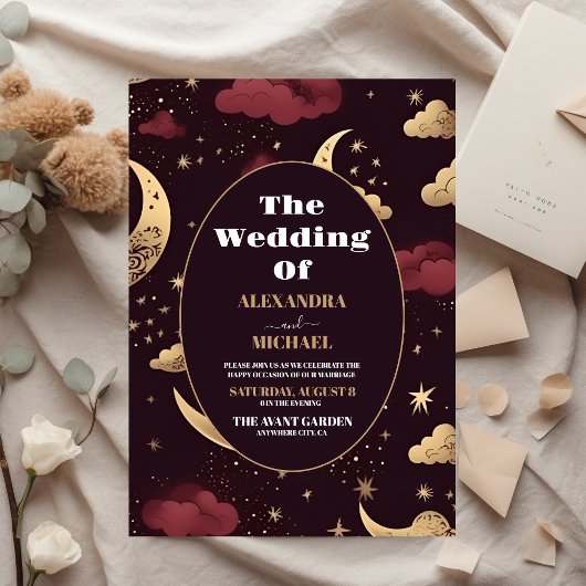 Budget Elegant Burgundy Gold Celestial Wedding