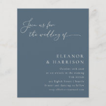 Budget Elegant Dark Blue Script Einladung Hochzeit