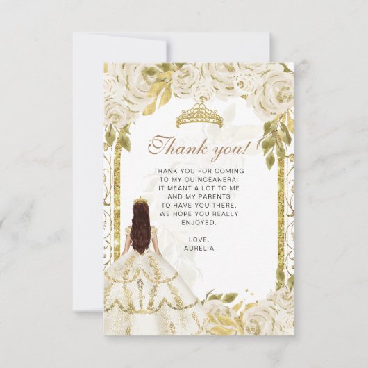 Budget Elegant Elfenbeinflora Foto Quinceañera Dankeskarte (Vorderseite)