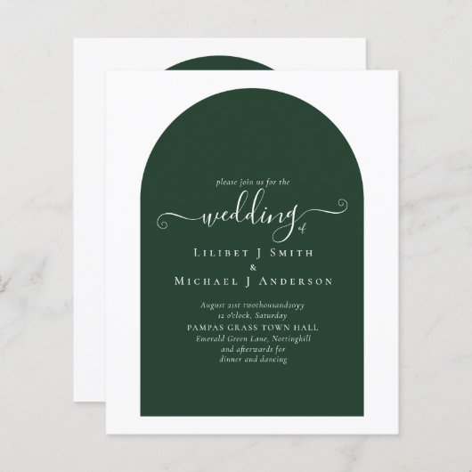BUDGET Elegant Emerald Green Typografy Wedding (Vorne/Hinten)