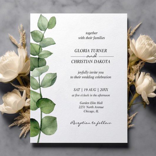Budget Elegant Eucalyptus Wedding Einladung