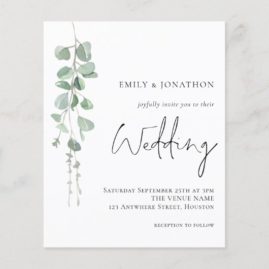 Budget Elegant Eucalyptus Wedding Einladung (Vorderseite)