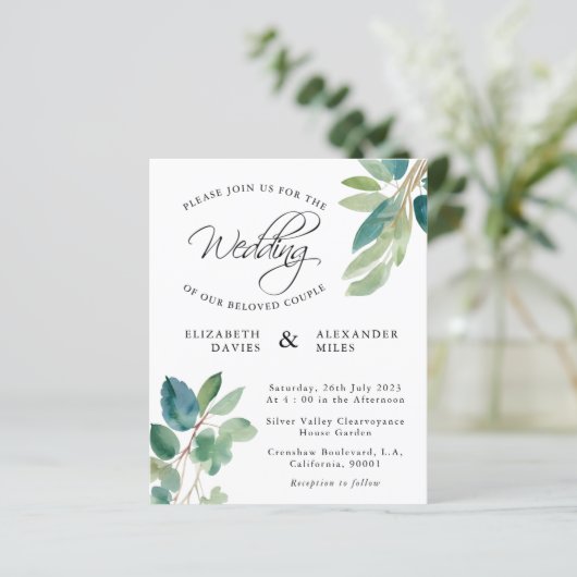 Budget Elegant Eukalyptus Greenerity Wedding Card (Stehend Vorderseite)