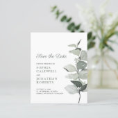 Budget Elegant Eukalyptus Wedding Save the Date (Stehend Vorderseite)