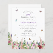 Budget Elegant Floral 30. Geburtstag Einladung (Vorne/Hinten)