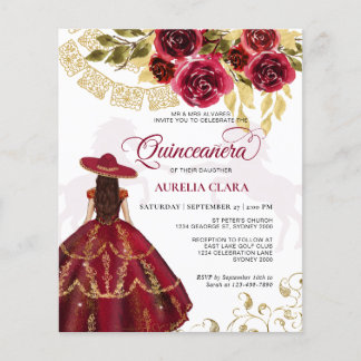 Budget Elegant Floral Ruby Rotes Pferd Quinceañera