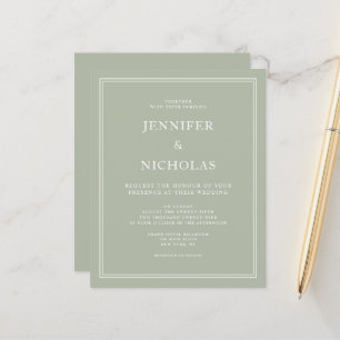 Budget Elegant Formal Sage Green Wedding Einladung