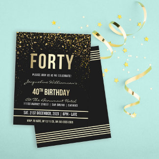 Budget Elegant Gold Confetti 40. Geburtstag Party