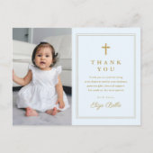Budget Elegant Gold Cross Foto Taufe Vielen Dank Postkarte (Vorderseite)