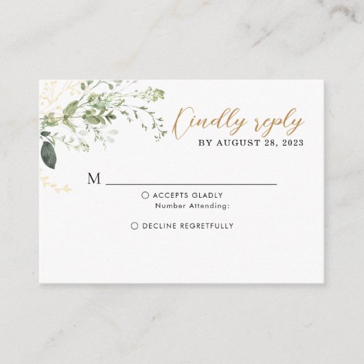 BUDGET Elegant Gold Greenery Eucalyptus Wedding Begleitkarte (Vorderseite)