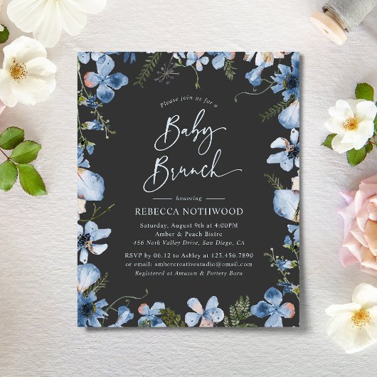 Budget Elegant Gray Blue Baby Brunch Einladung