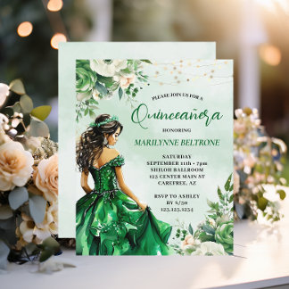Budget Elegant Green Floral Prinzessin Quinceañera