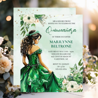 Budget Elegant Green Floral Prinzessin Quinceañera