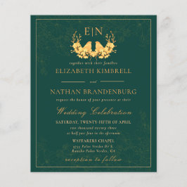 Budget Elegant Green Gold Monogram Wedding Einladu