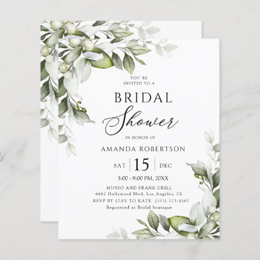 Budget Elegant Greenery Brautparty Flyer (Vorne/Hinten)