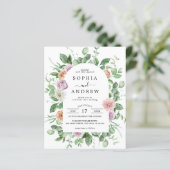 Budget Elegant Greenery Floral Wedding Einladung (Stehend Vorderseite)