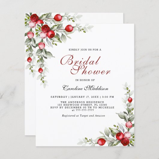 Budget Elegant Greenery Winter Brautparty Flyer (Vorne/Hinten)