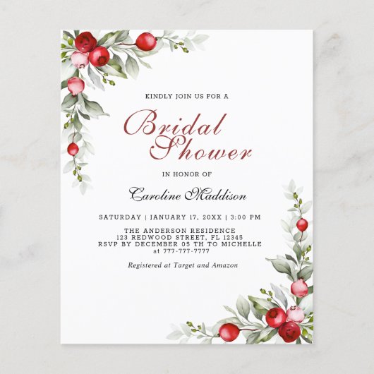 Budget Elegant Greenery Winter Brautparty Flyer (Vorderseite)