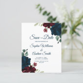 BUDGET Elegant Marsala & Navy Floral Save the Date (Stehend Vorderseite)