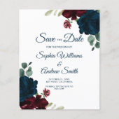 BUDGET Elegant Marsala & Navy Floral Save the Date (Vorderseite)