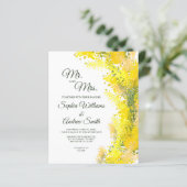 Budget Elegant Mimosa Floral Wedding Einladung (Stehend Vorderseite)