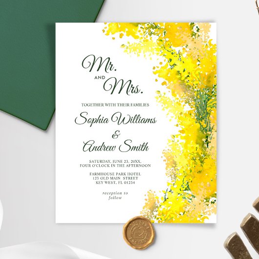 Budget Elegant Mimosa Floral Wedding Einladung