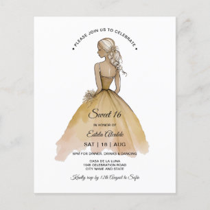 Budget Elegant Minimalistisch Sweet 16 Einladung