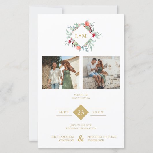 Budget Elegant Modern Initials Floral 2 Photos (Vorderseite)