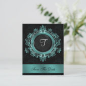Budget Elegant Monogram Aqua Save the Date (Stehend Vorderseite)