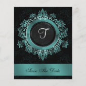 Budget Elegant Monogram Aqua Save the Date (Vorderseite)