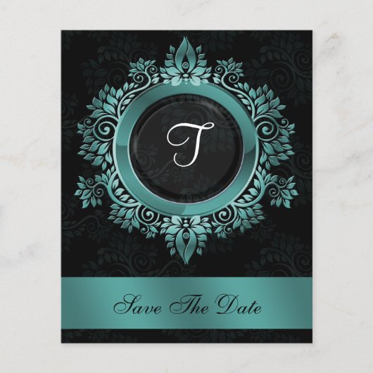 Budget Elegant Monogram Aqua Save the Date (Vorderseite)