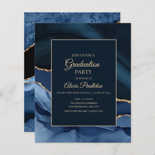 BUDGET Elegant Navy Blue Gold Marmor Abschluss (Vorne/Hinten)