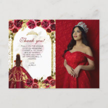 Budget Elegant Red Floral Photo Quinceañera