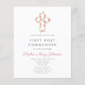 Budget Elegant Rosa Blumenkreuz Erste Kommune (Vorderseite)