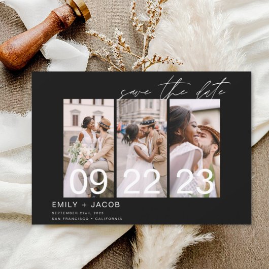 Budget Elegant Save the Date 3 Foto Einladungen Flyer